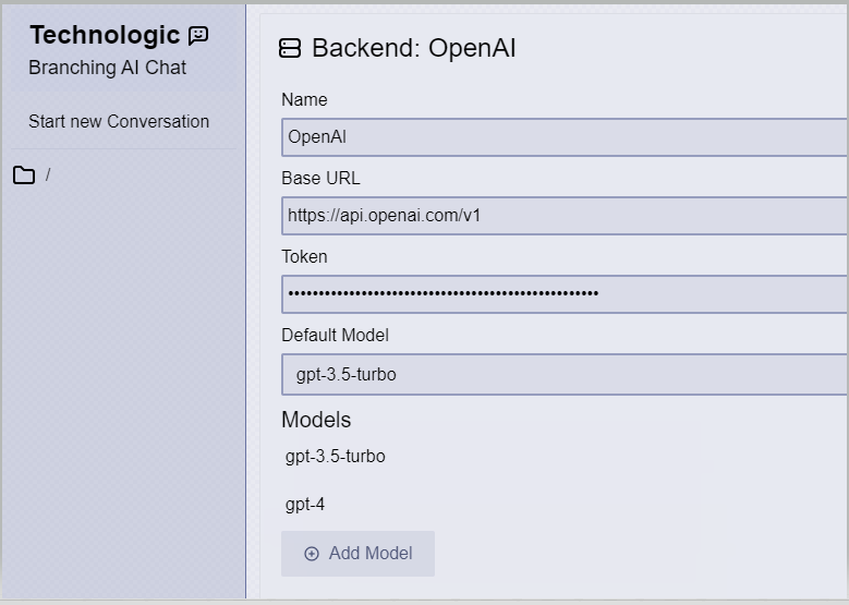 Technologic AI Chat Settings Page