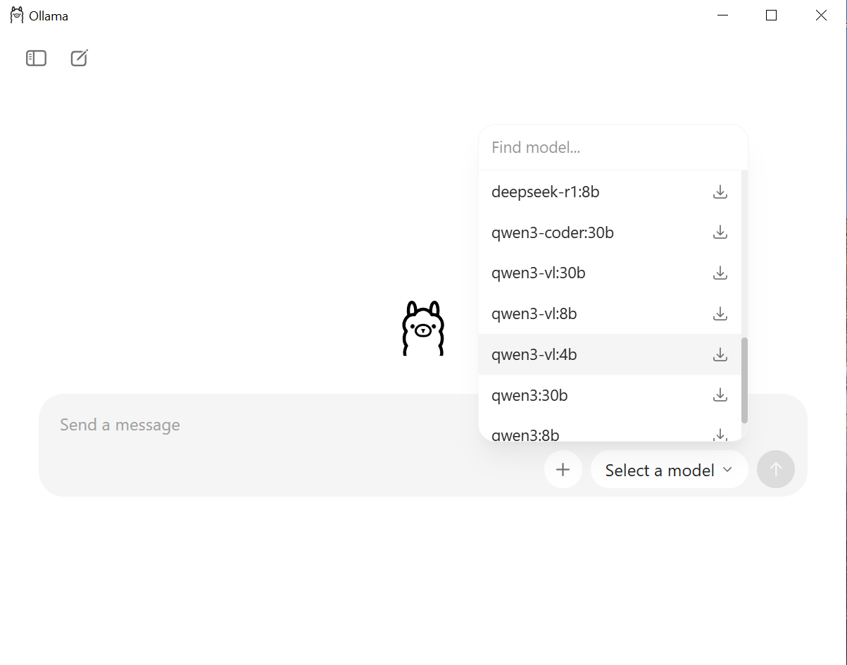 Ein Screenshot der Modellauswahl in der Ollama UI