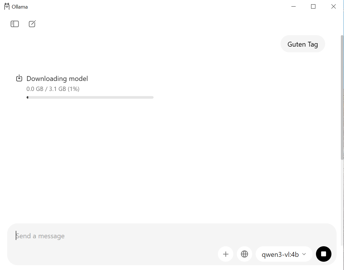 Ein Screenshot des automatischen Downloads eines Modells in der Ollama UI